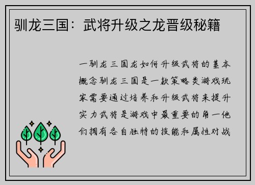 驯龙三国：武将升级之龙晋级秘籍